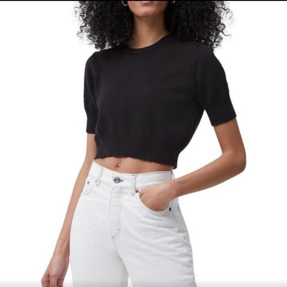 French Connection Womens Black Cropped Sweater Short Sleeve